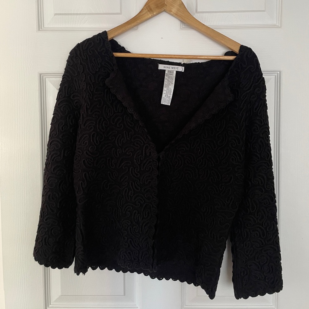 Black Wool Blend Embroidered Cardigan Jacket